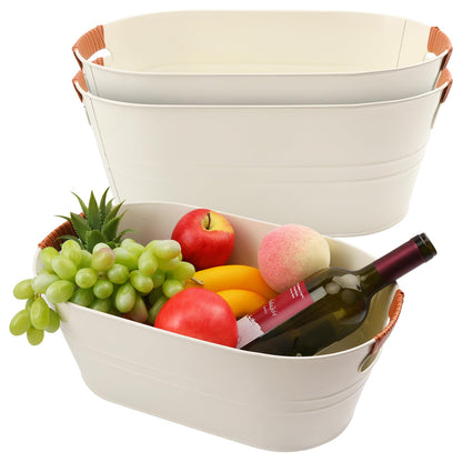 3 Pack 15.3" x 9" x 6" Red Metal Galvanized Tub with Handles, 3 Gallon Large Beverage Tubs for Parties, Beer, Wine, and Cocktails, Rust-Proof and Durable Ice Buckets
