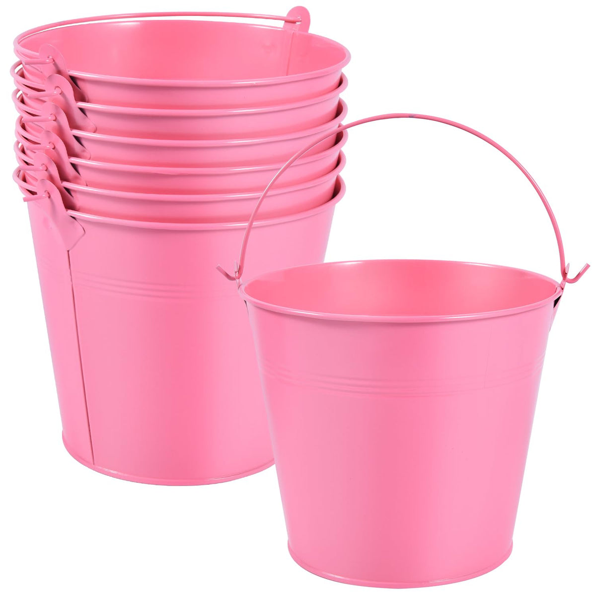OBTANIM 7 Pack White Metal Buckets with Handle Galvanized Ice Pails for Plants, Succulents, Party Favors Organizing, Rustic Home Decor or Classrooms Pencil Storage (9.1 x 6.7 inch)