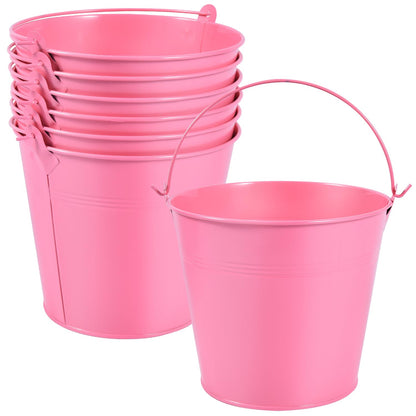 OBTANIM 7 Pack White Metal Buckets with Handle Galvanized Ice Pails for Plants, Succulents, Party Favors Organizing, Rustic Home Decor or Classrooms Pencil Storage (9.1 x 6.7 inch)