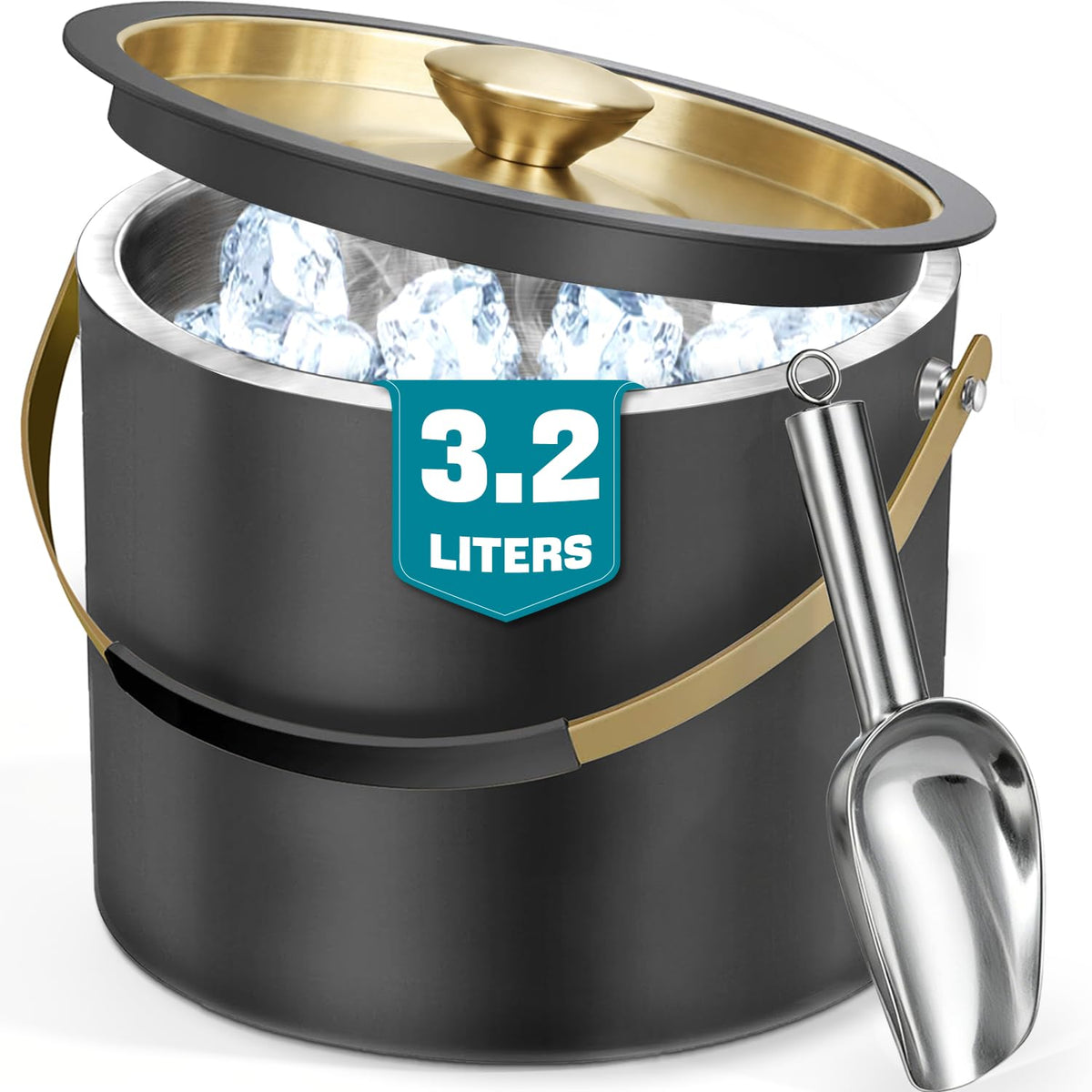 3.2L Insulated Ice Bucket for Parties with Lid & Scoop