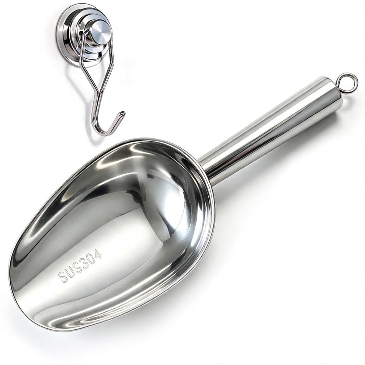 6Oz 304 Stainless Steel Ice Scoop for Freezer with Magnetic Hook