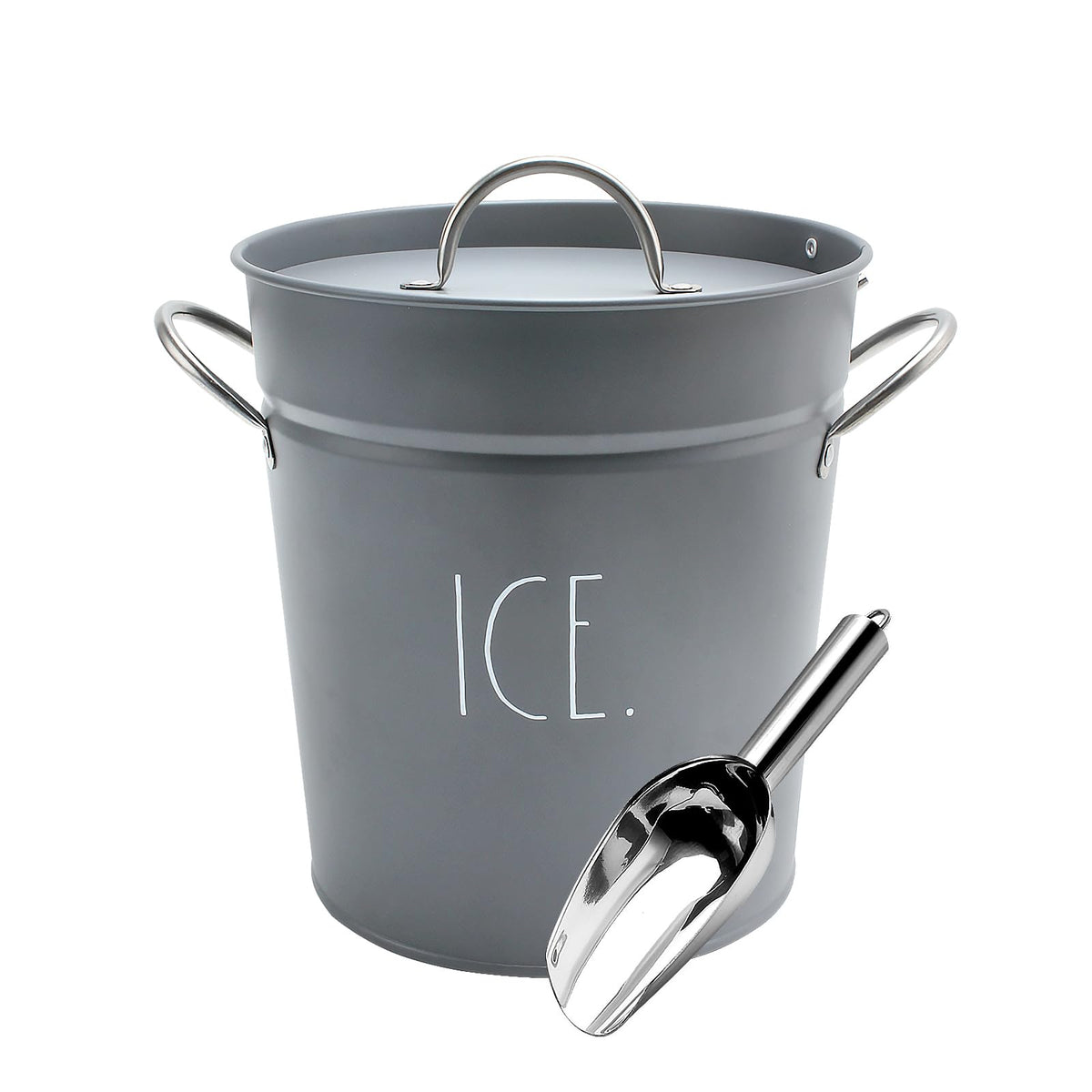 Rae Dunn Ice Bucket with Scoop - Stainless Steel Bucket with Handle, Lid and Ice Scooper - 4 Qt. Storage Bin for Ice Cubes for Bars, Parties, Backyard Barbeques, Picnics, and Camping (Sage)