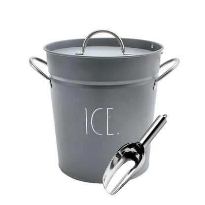 Rae Dunn Ice Bucket with Scoop - Stainless Steel Bucket with Handle, Lid and Ice Scooper - 4 Qt. Storage Bin for Ice Cubes for Bars, Parties, Backyard Barbeques, Picnics, and Camping (Sage)