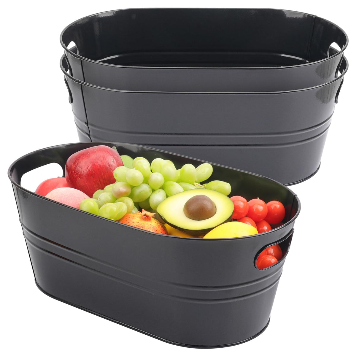 3 Pack 15.3" x 9" x 6" Red Metal Galvanized Tub with Handles, 3 Gallon Large Beverage Tubs for Parties, Beer, Wine, and Cocktails, Rust-Proof and Durable Ice Buckets