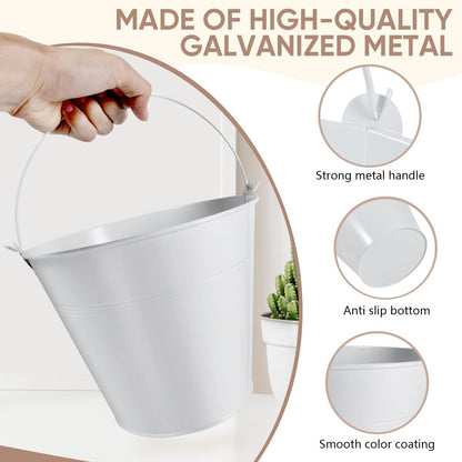 OBTANIM 7 Pack White Metal Buckets with Handle Galvanized Ice Pails for Plants, Succulents, Party Favors Organizing, Rustic Home Decor or Classrooms Pencil Storage (9.1 x 6.7 inch)