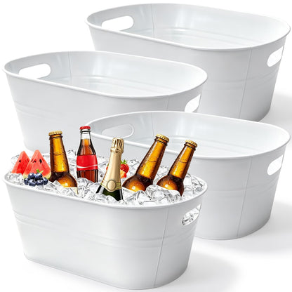 OBTANIM 2 Pack 4 Gallon Galvanized Ice Buckets Metal Champagne Drink Cooler Ice Tub with Carry Handles for Beer Cocktails Wine Beverage Home Parties Bar Cooling Supplies (Silvery)
