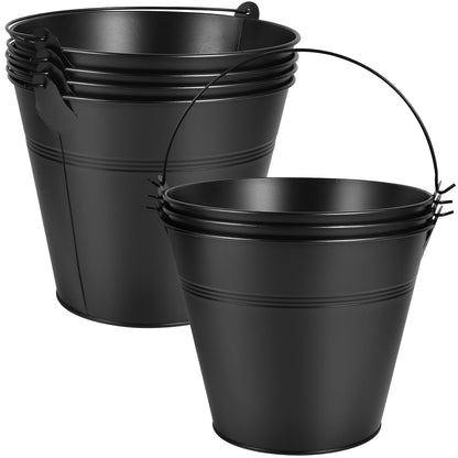 OBTANIM 7 Pack White Metal Buckets with Handle Galvanized Ice Pails for Plants, Succulents, Party Favors Organizing, Rustic Home Decor or Classrooms Pencil Storage (9.1 x 6.7 inch)