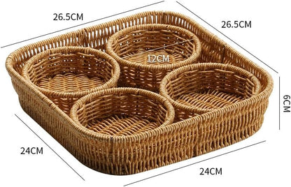 Snack Storage Serving Basket with 4 Compartment Divided Dried Fruit Trays