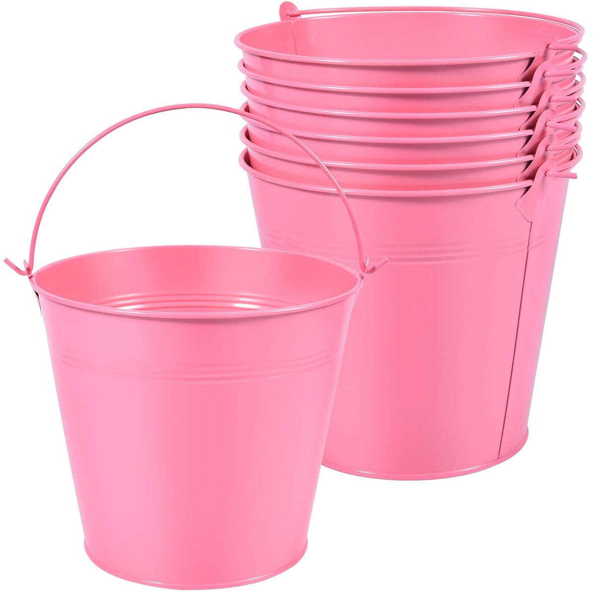 OBTANIM 7 Pack White Metal Buckets with Handle Galvanized Ice Pails for Plants, Succulents, Party Favors Organizing, Rustic Home Decor or Classrooms Pencil Storage (9.1 x 6.7 inch)
