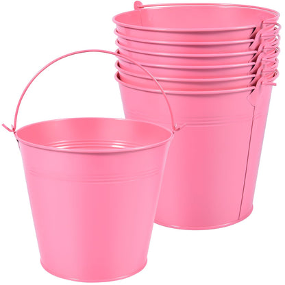 OBTANIM 7 Pack White Metal Buckets with Handle Galvanized Ice Pails for Plants, Succulents, Party Favors Organizing, Rustic Home Decor or Classrooms Pencil Storage (9.1 x 6.7 inch)