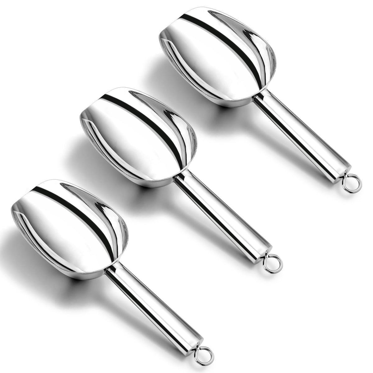 P&P CHEF Ice Scoop Set of 3, Stainless Steel Food Scoop,3+6+8 Oz & Silver