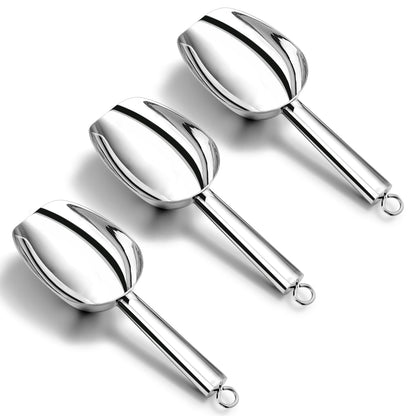 P&P CHEF Ice Scoop Set of 3, Stainless Steel Food Scoop,3+6+8 Oz & Silver