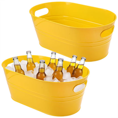 2 PCS Galvanized Tub Ice Bucket Set with Handles - 3.5 Gallon Galvanized Bucket Beverage Tubs for Parties, Large Metal Drink Ice Buckets for Beer, Wine, Cocktails & Outdoor Events