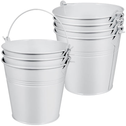 OBTANIM 7 Pack White Metal Buckets with Handle Galvanized Ice Pails for Plants, Succulents, Party Favors Organizing, Rustic Home Decor or Classrooms Pencil Storage (9.1 x 6.7 inch)
