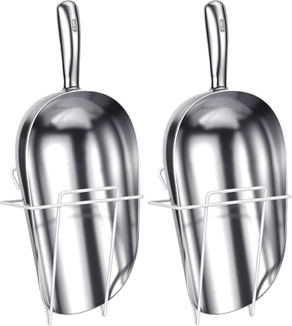 2 Set 85 oz Large Aluminum Ice Scoop with Holder, Metal Scooper
