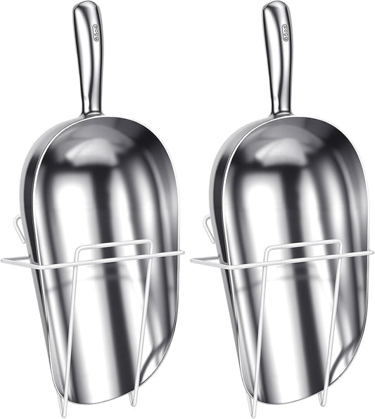 2 Set 85 oz Large Aluminum Ice Scoop with Holder, Metal Scooper