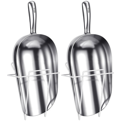2 Set 85 oz Large Aluminum Ice Scoop with Holder, Metal Scooper