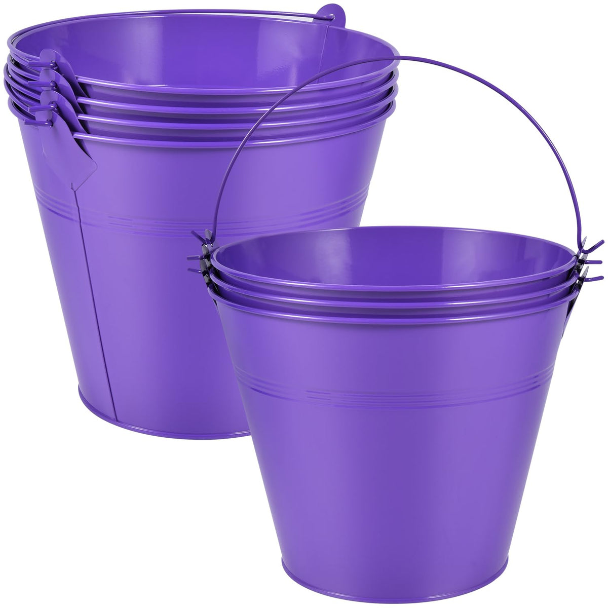 OBTANIM 7 Pack White Metal Buckets with Handle Galvanized Ice Pails for Plants, Succulents, Party Favors Organizing, Rustic Home Decor or Classrooms Pencil Storage (9.1 x 6.7 inch)