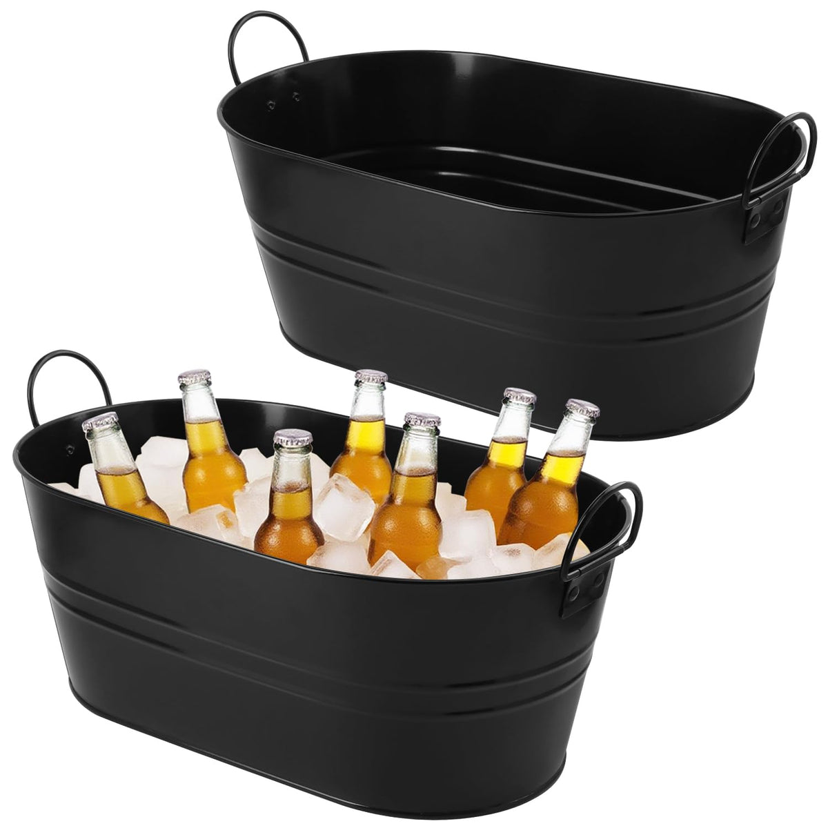 2 PCS Galvanized Tub Ice Bucket Set with Handles - 3.5 Gallon Galvanized Bucket Beverage Tubs for Parties, Large Metal Drink Ice Buckets for Beer, Wine, Cocktails & Outdoor Events