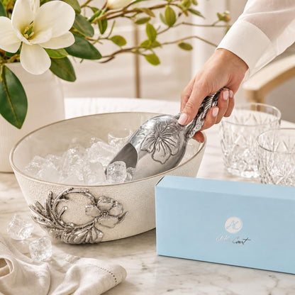 Arthur Court Magnolia Ice Scoop - Premium Sand Casted Aluminum - Elegant Ice Serving Tool - 8" Long