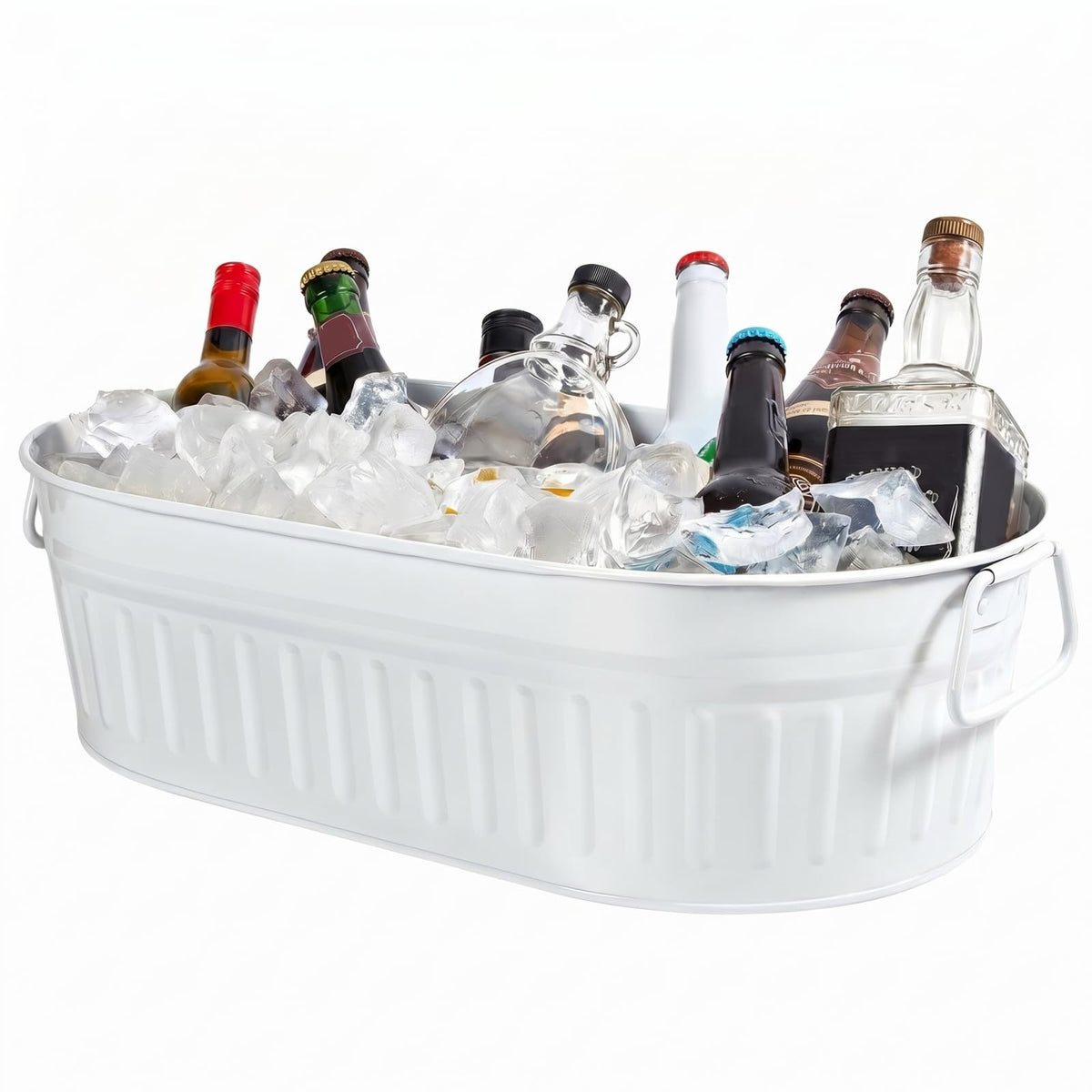 Lallisa 2 Pcs 5.3 Gallon Galvanized Metal Drink Bucket with Handles, Silver