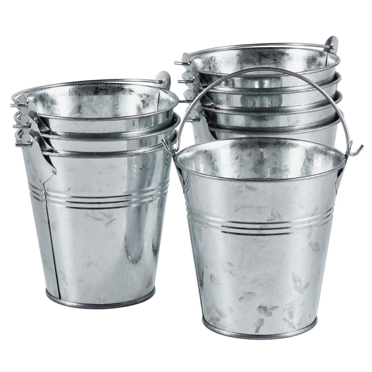 OBTANIM 8 Pack Galvanized Metal Buckets with Handle Ice Pails for Plants, Succulents, Party Favors Organizing, Rustic Home Decor or Classrooms Pencil Storage (7 x 5.1 inch)