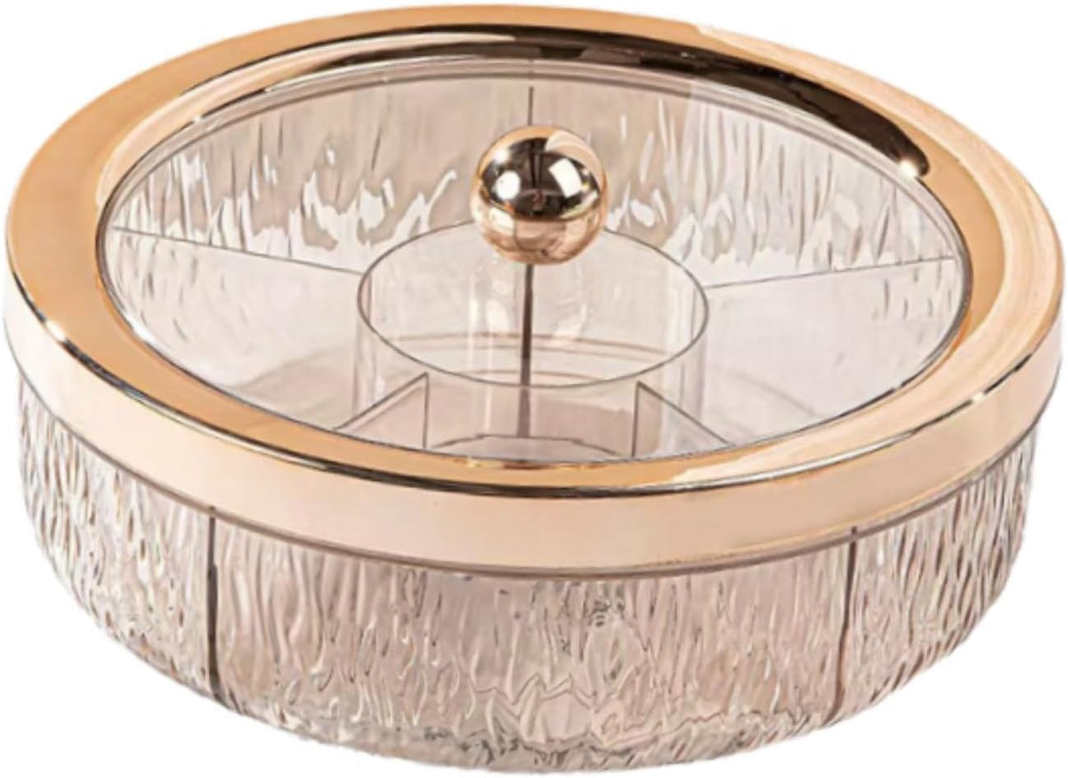 Rotating Divided Serving Tray with Lid, 6-Compartment Candy and Snack Platter, Rose Gold, for Wedding Party and Home Entertaining