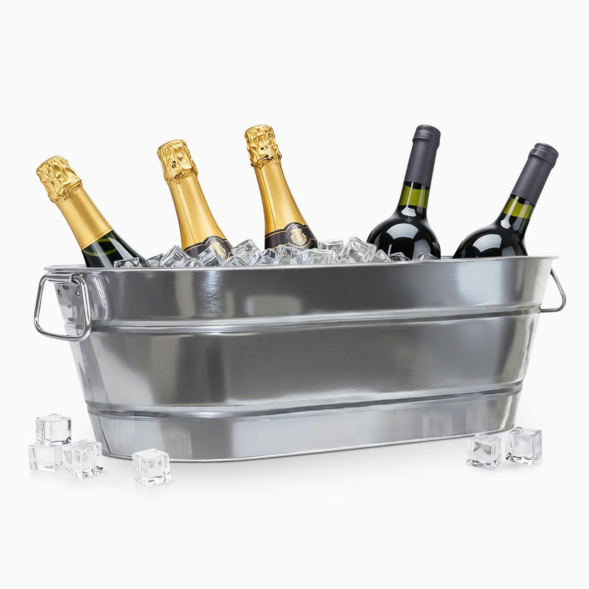PLEXON Metal Ice Bucket for Parties - Galvanized Tub with Handles - Beverage Tub - Ice Bucket for Cocktail Bar Restaurant - Drink Beer Champagne Chiller Cooler - 5.3 Gallon (20L), Set of 2