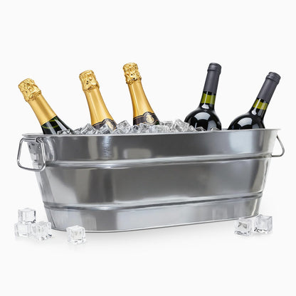 PLEXON Metal Ice Bucket for Parties - Galvanized Tub with Handles - Beverage Tub - Ice Bucket for Cocktail Bar Restaurant - Drink Beer Champagne Chiller Cooler - 5.3 Gallon (20L), Set of 2