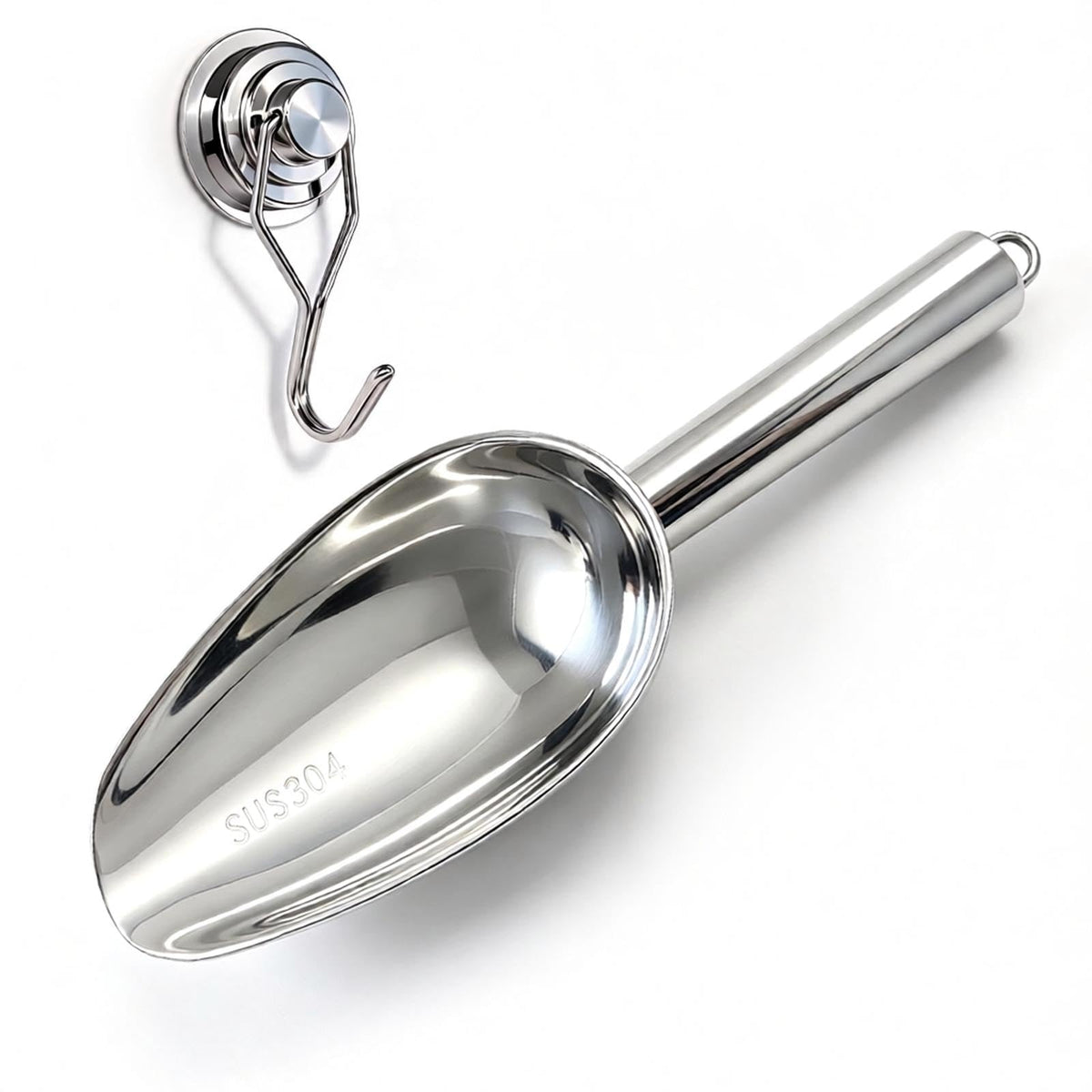 6Oz 304 Stainless Steel Ice Scoop for Freezer with Magnetic Hook