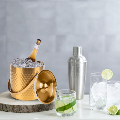 3L gold insulated ice buckets for parties with lid and scoop