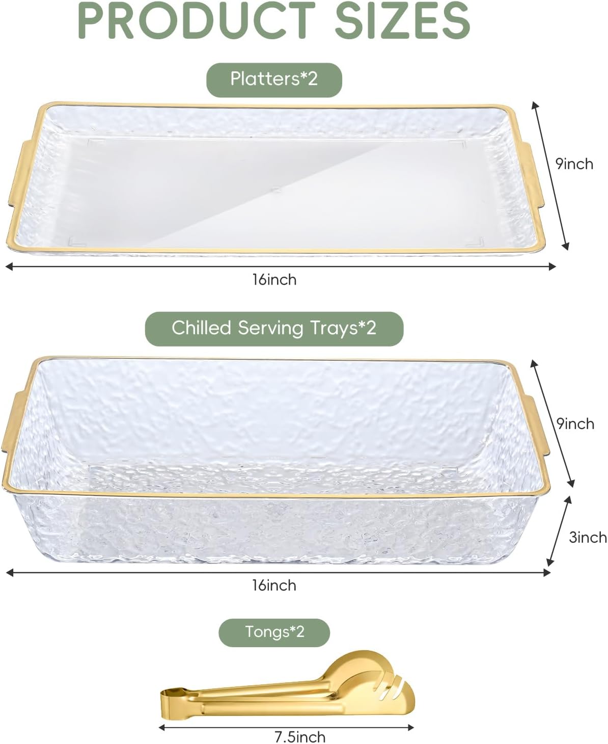 2 Set 16" x 9" Plastic Chilled Serving Tray for Parties, Serving Platter with Compartments Ice Chilled Party Platter Charcuterie Serving Board Cold Dish Dip for Fruit Seafood Vegetable