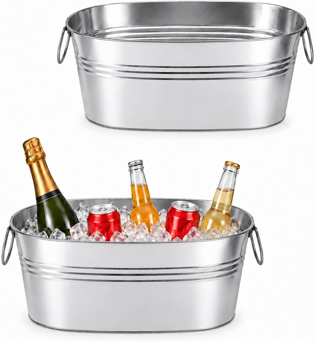 2 Pack 2.5 Gallon Galvanized Ice Buckets with Handles, White
