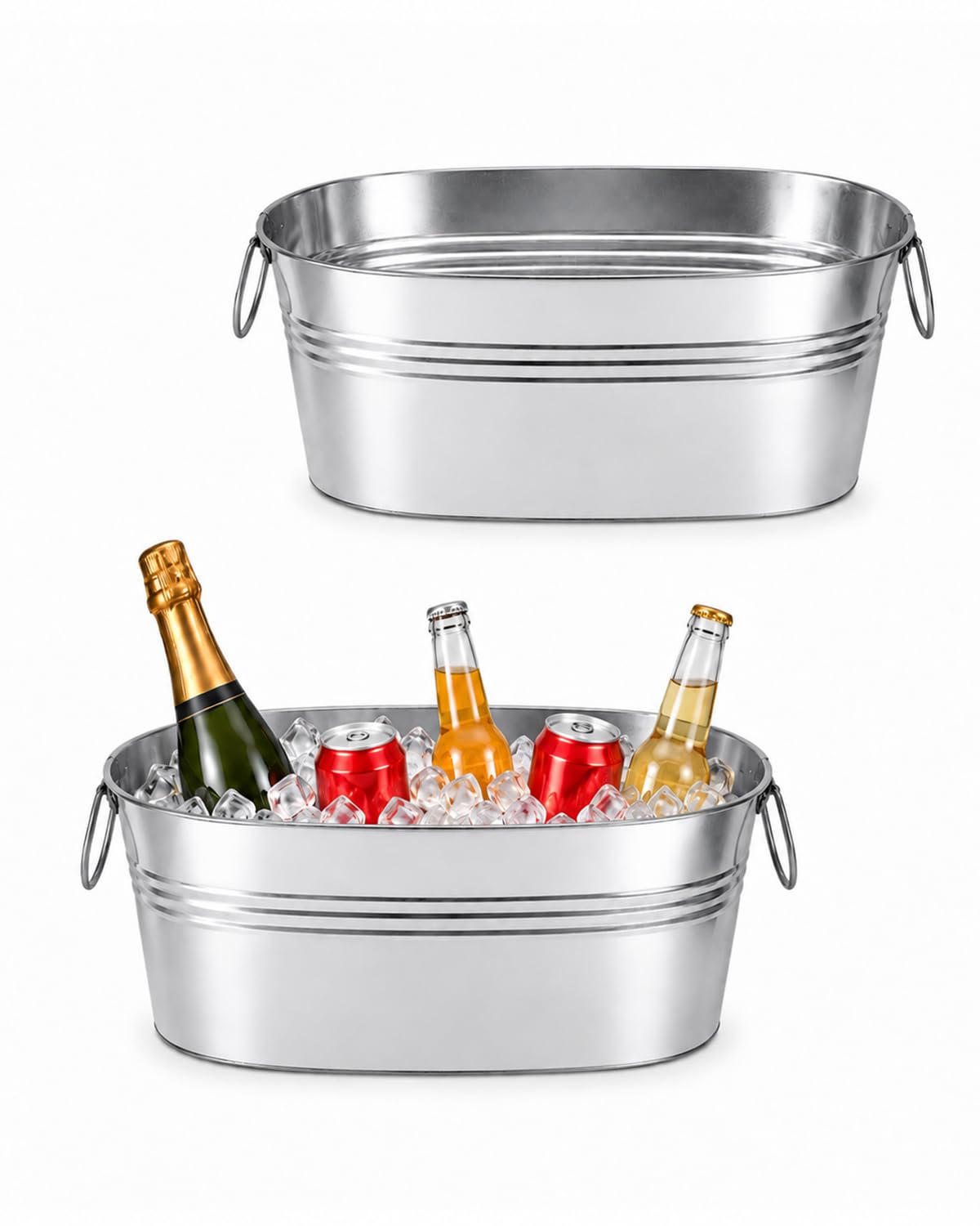2 Pack 2.5 Gallon Galvanized Ice Buckets with Handles, White