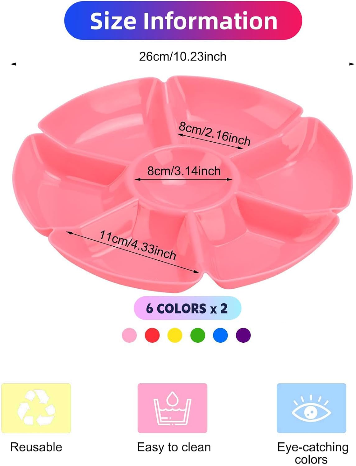 12 Pcs Plastic Snack Serving Tray, Chip and Dip Serving Tray, Sectioned, Divided Plates Platter for Snack, Nuts, Candy, Dried Fruit, Veggies
