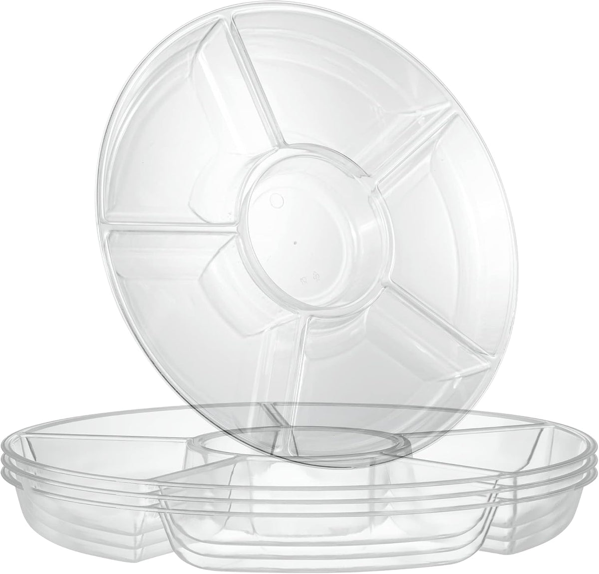 Plasticpro 6 Sectional Round Plastic Serving Tray/Platters Clear Pack of 2