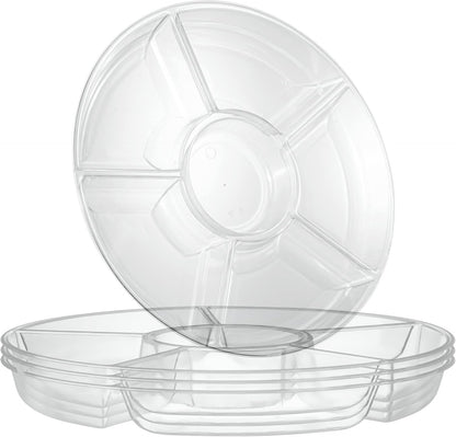 Plasticpro 6 Sectional Round Plastic Serving Tray/Platters Clear Pack of 2