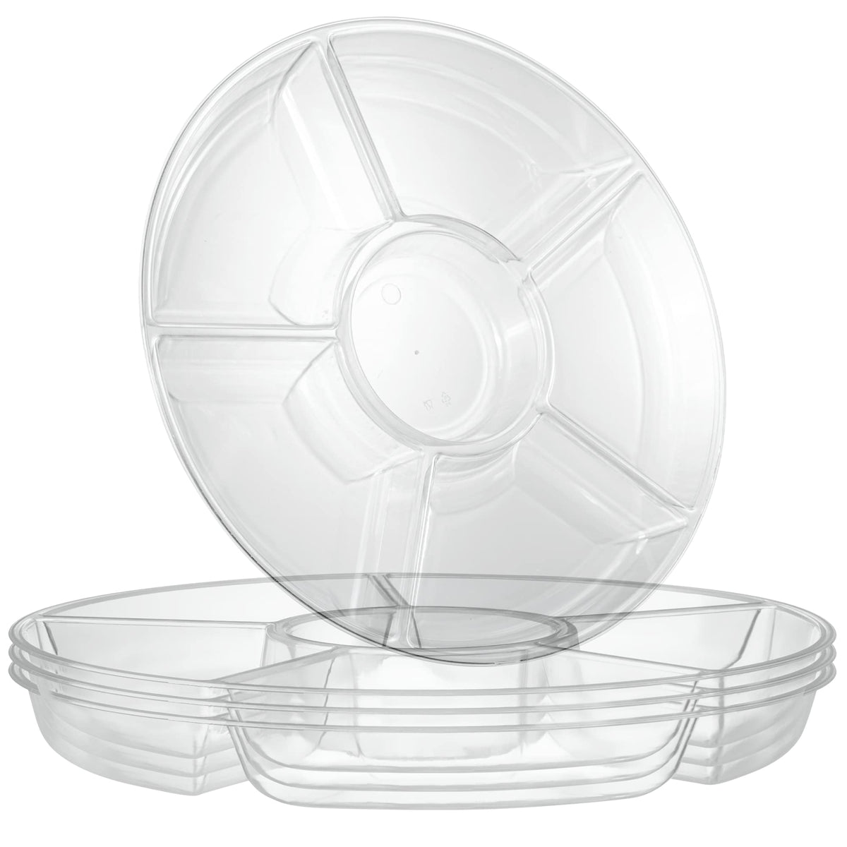 Plasticpro 6 Sectional Round Plastic Serving Tray/Platter (2, White & Gold)