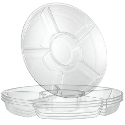 Plasticpro 6 Sectional Round Plastic Serving Tray/Platter (2, White & Gold)