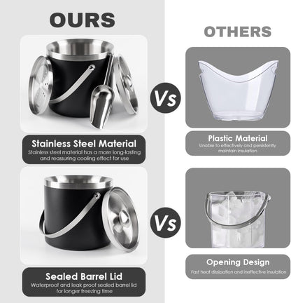 3L Double Wall Insulated Stainless Steel Ice Bucket for parties