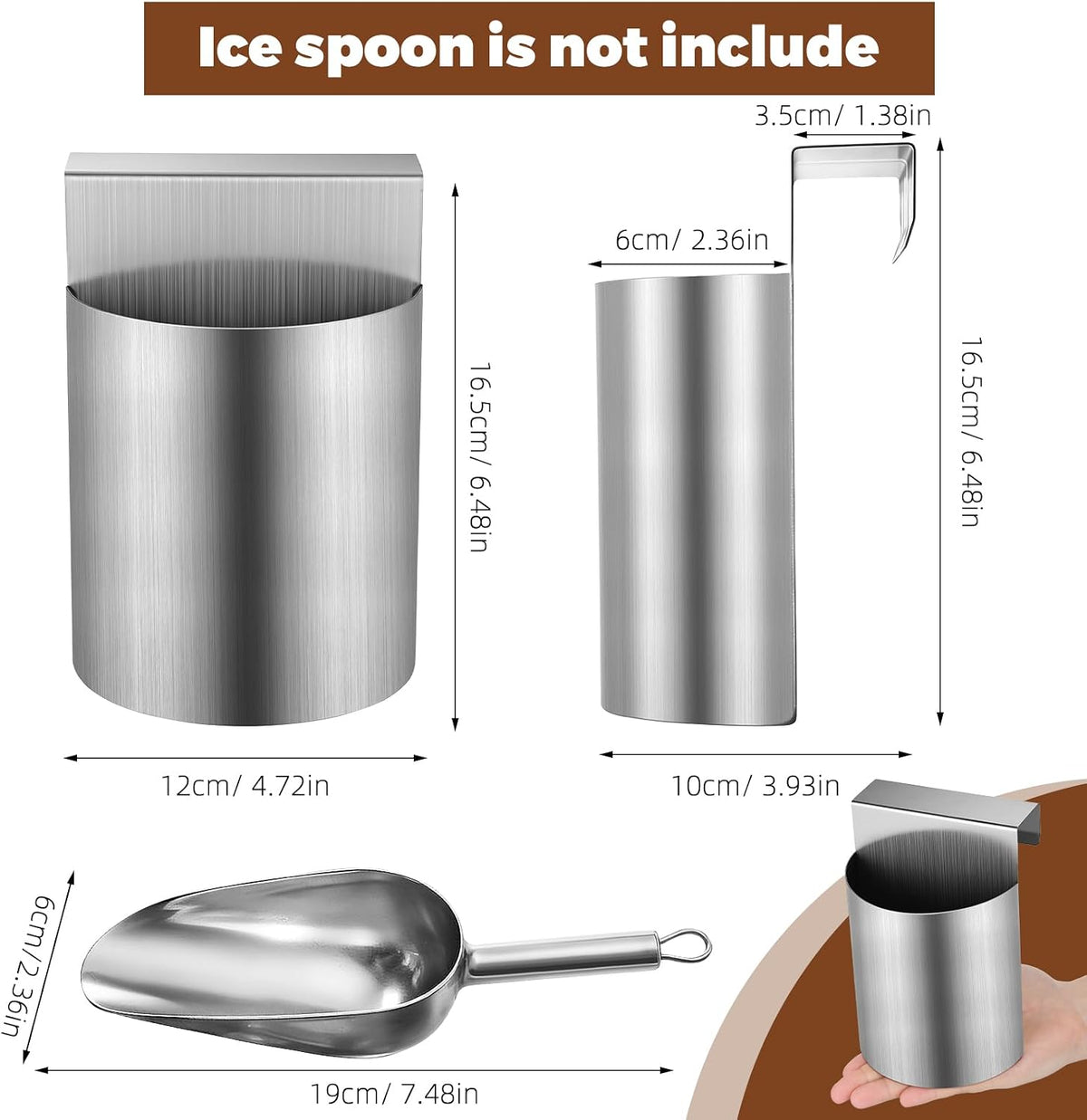 PRETYZOOM Ice Scoop Holder Hanging Organizer, Heavy Duty Metal Storage Box for Fridge Shelf, Ice Maker, Freezer, Supermarket, Home Use