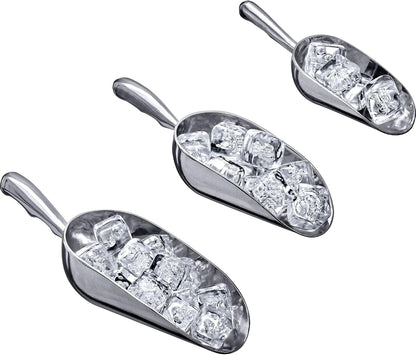 Amazing Abby - Elsa - Aluminum Ice Scoops (3-Piece Set), Cast Aluminum Utility Scoops, 5/12/24-Ounce Capacity, Food-Grade, Good for Home and Commercial Use, NOT Dishwasher-Safe, Hand-Wash Recommended