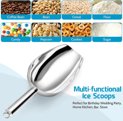 P&P CHEF Ice Scoop Set of 3, Stainless Steel Food Scoop,3+6+8 Oz & Silver