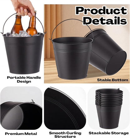 Didaey 12 Pcs Metal Beer Bucket Bulk Ice Bucket, 7.1 x 6.5 x 5.1, Black