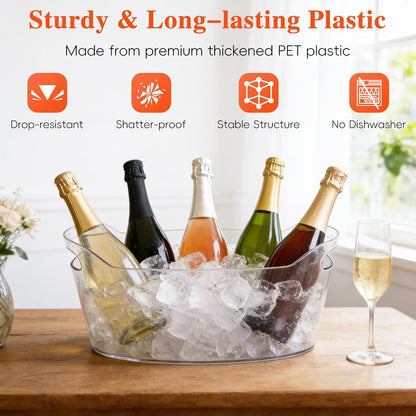 6.5L Plastic Ice Buckets for Parties,2-Pack Large Ice bucket Clear Beverage