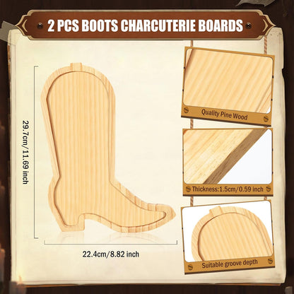 AWIZOM 2 Pcs Cowboy Boots Charcuterie Boards Wooden Serving Tray Platters