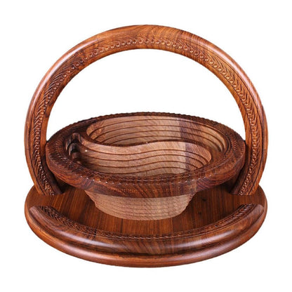 Handmade Wood Carving Fruit Plate, Wooden Folding Fruit Plate, Creative Foldable Dried Fruit Basket Collapsible Bread Nuts Baskets, Gift Basket Fruit Bowl, Triple Grid