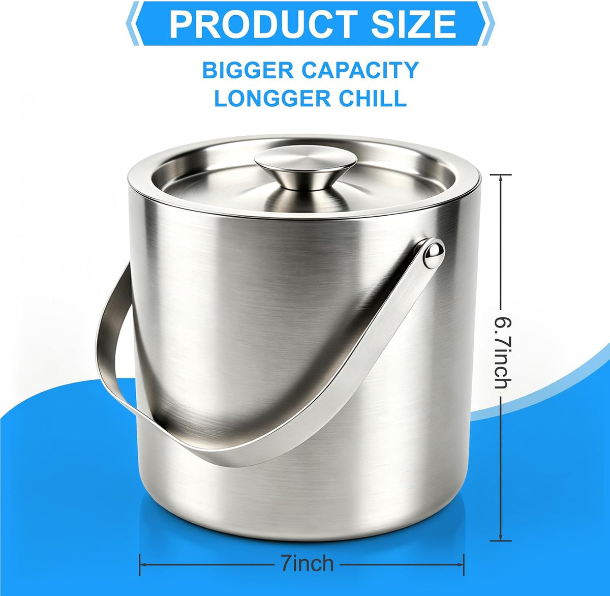 Stainless Steel Ice Bucket,3L Insulated Ice Bucket With Lid & Tongs