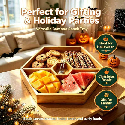 Bamboo Snack Tray, 8 Compartment Serving Tray, Party Platter