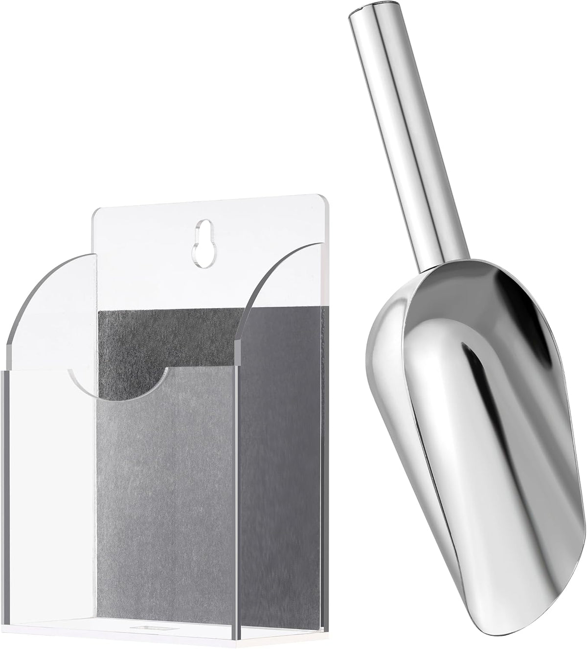 Stainless Steel Ice Scoop with Magnetic Acrylic Holder